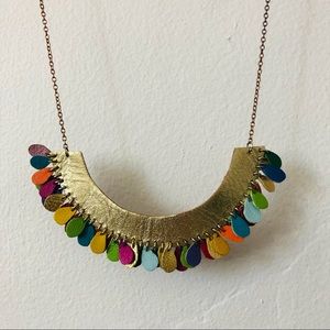 Rainbow multicolor gold leather collar necklace